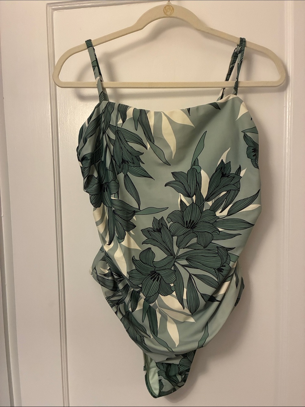 Sage Green Floral One-Piece Swimsuit - Draped Botanical Design